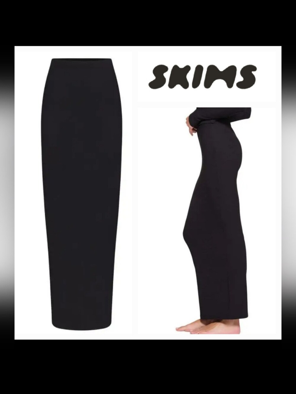 SKIMS Soft Lounge Long Skirt Black Ribbed Sz M Form Fitting Classiccore